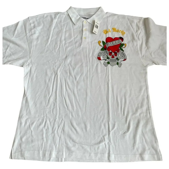 Ed Hardy Men's Y2K Graphic Love Kills Collared Long Sleeve Polo Shirt Sz 3XL NWT - Picture 3 of 11